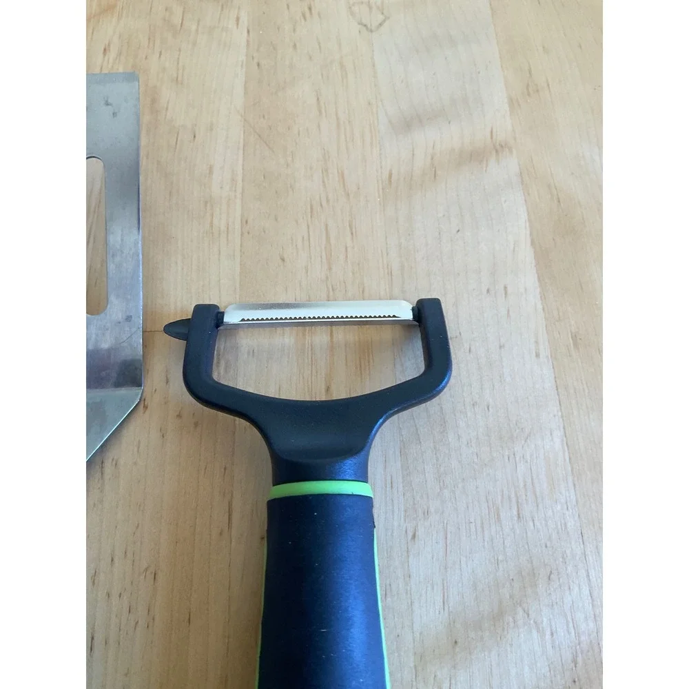 Kitchen Tool Set Slotted Spatula Turner and Serrated Y Peeler Black Lime Green